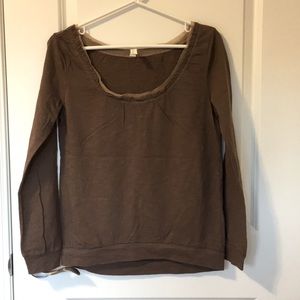 Brown scoop neck long sleeve T
